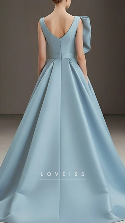 V-Neck Sleeveless Satin A-Line Mother of Bride Dress