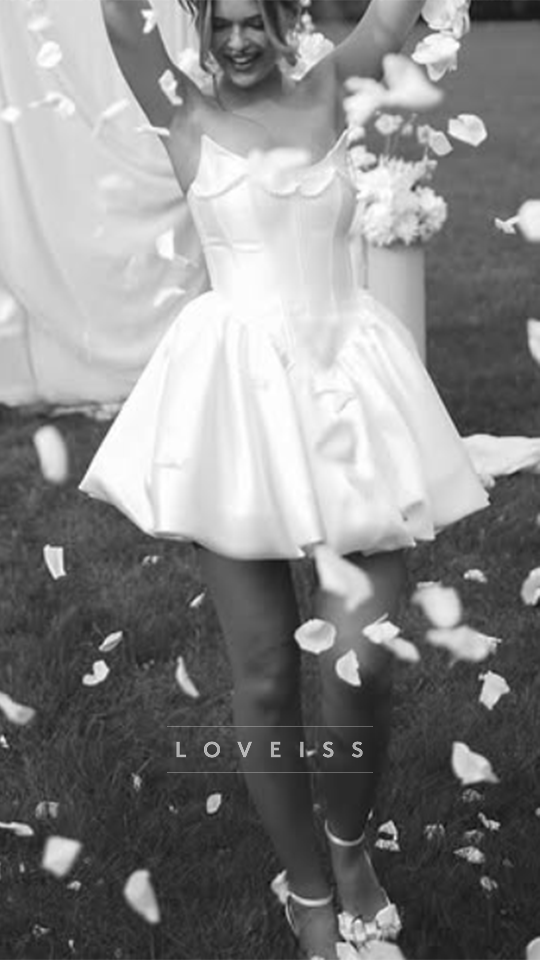 V-Neck Sleeveless Satin Pearl A-Line Short Wedding Dress