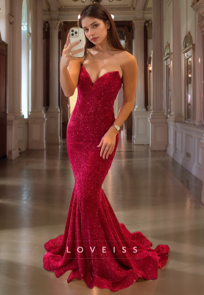 V-Neck Sleeveless Sequins Mermaid Prom Dress