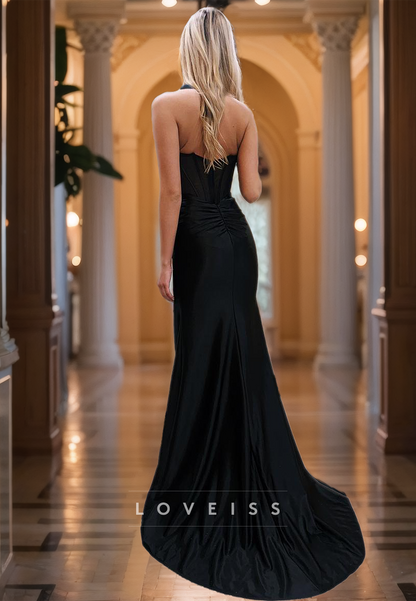 V-Neck Sleeveless Sheath Sleek Side Slit Simple Prom Dress