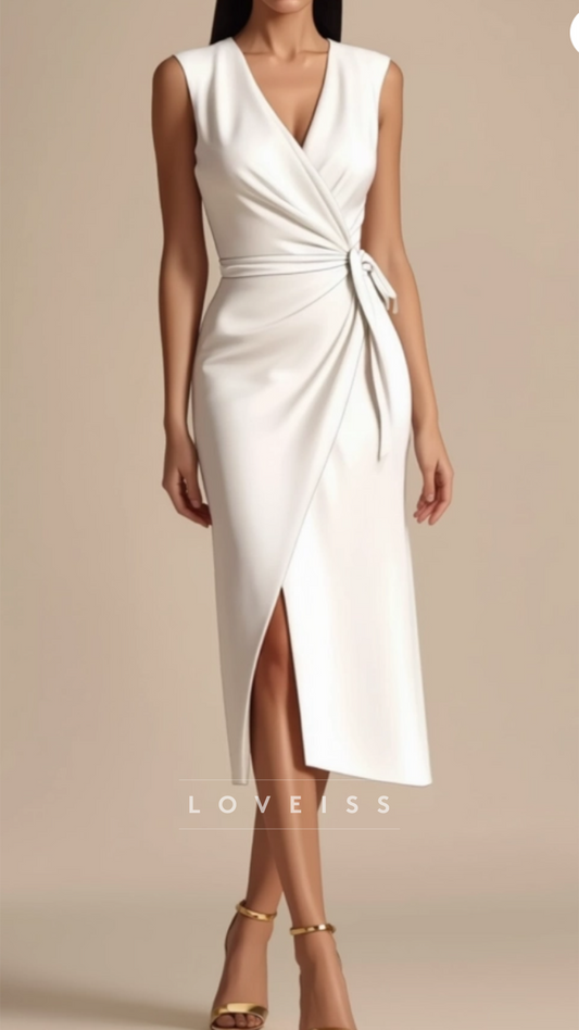 V-Neck Sleeveless Sheath Wedding Guest Dress