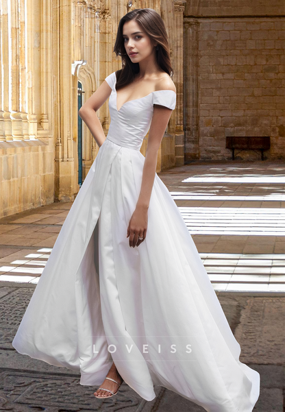 V-Neck Sleeveless Side Slit Pleated A-Line Wedding Dress