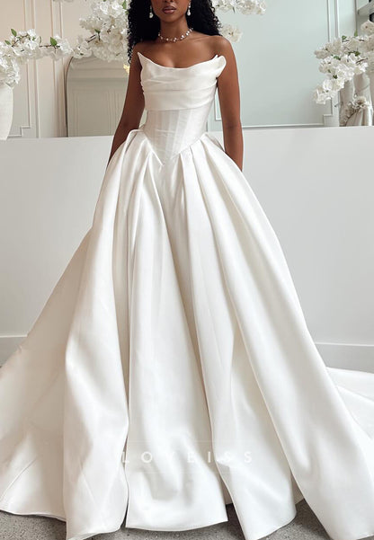 V-Neck Sleeveless Side Slit Satin Wedding Dress