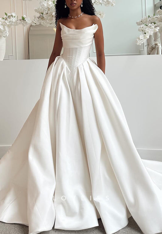V-Neck Sleeveless Side Slit Satin Wedding Dress
