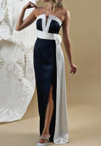 V-Neck Sleeveless Side Slit Wedding Gueat Dress Sheath Formal Dress