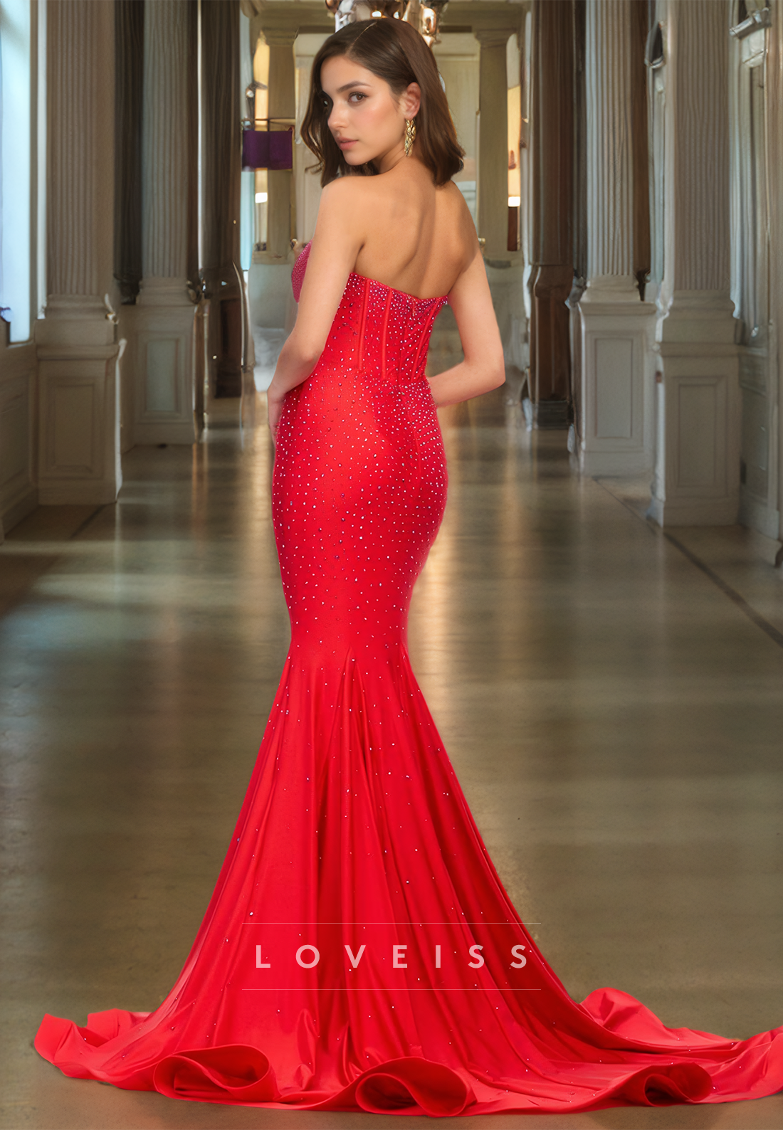 V-Neck Sleeveless Sleek Beaded Mermaid Prom Dress