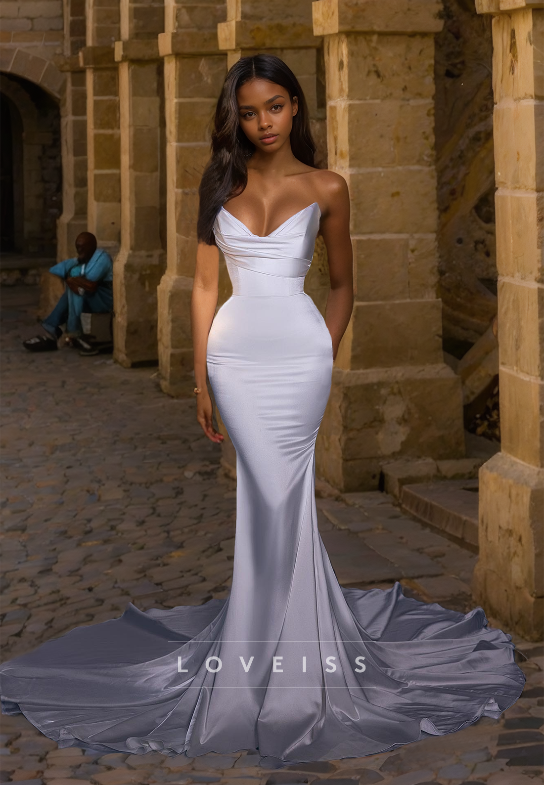 V-Neck Sleeveless Sleek Mermaid Bodycon Wedding Dress