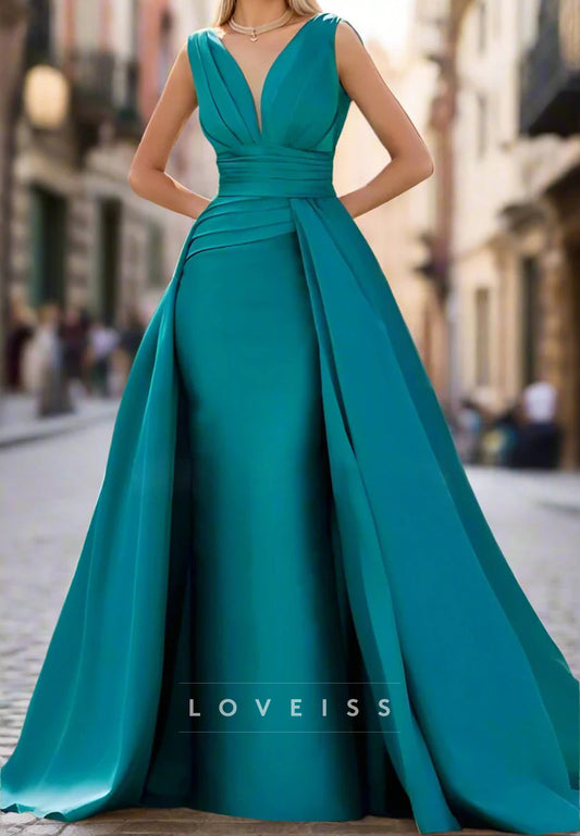 V-Neck Sleeveless Sleek Mermaid Evening Dress