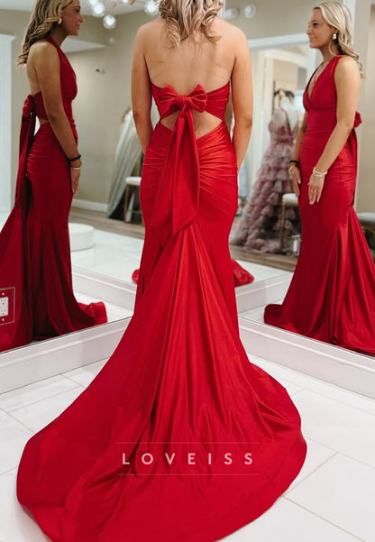 V-Neck Sleeveless Sleek Mermaid Prom Dress