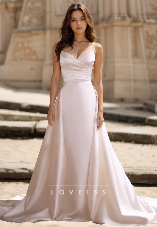 V-Neck Sleeveless Sleek Pleated Mermaid Sweep Strain Wedding Dress