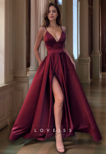 V-Neck Sleeveless Sleek Satin Pleated A-Line Prom Dress