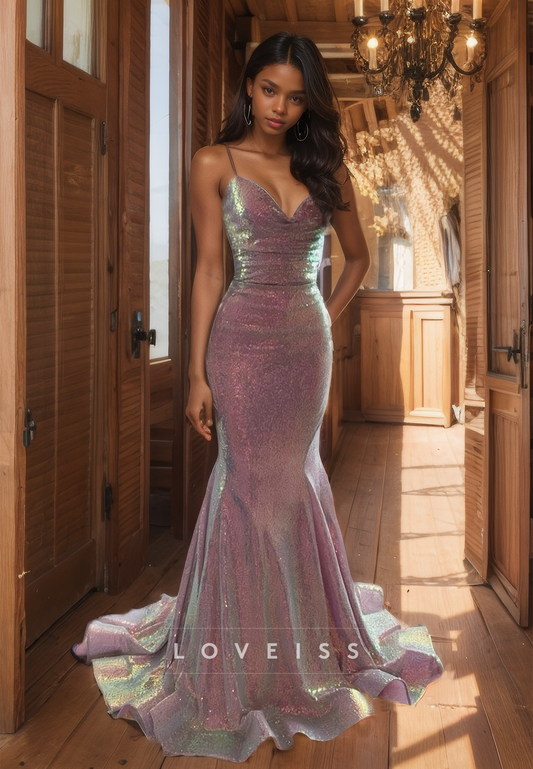 V-Neck Sleeveless Straps Sleek Mermaid Prom Dress