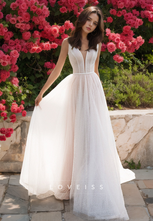 V-Neck Sleeveless Tulle A-Line Beach Wedding Dress
