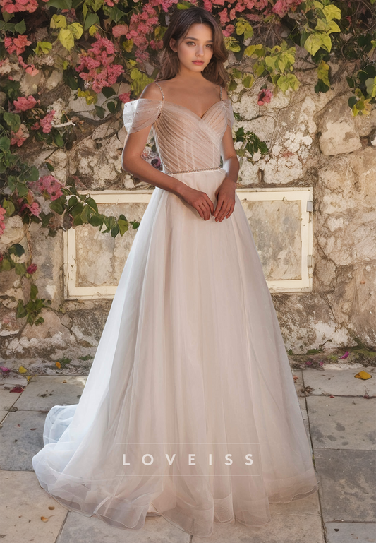 V-Neck Sleeveless Tulle Ball Gown Wedding Dress