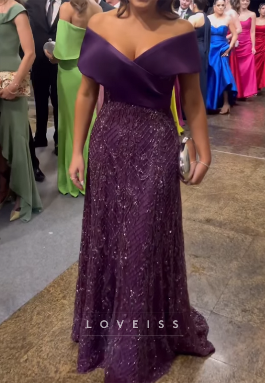 V-Neck Sleeves Beaded Embroidery Sheath Evening Dress