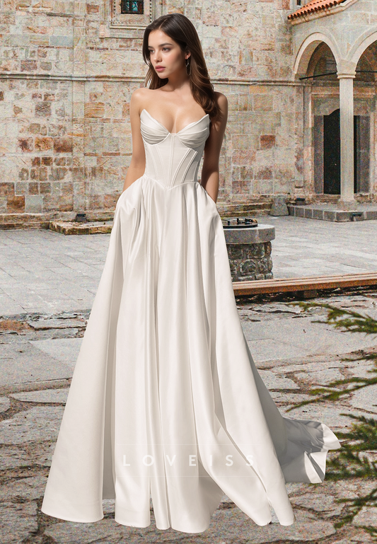 V-Neck Sleevveless Pleated A-Line Wedding Dress