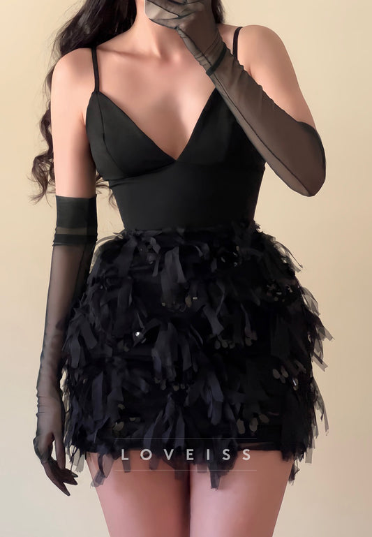 V-Neck Spaghetti Straps A-Line Party Homecoming Dress