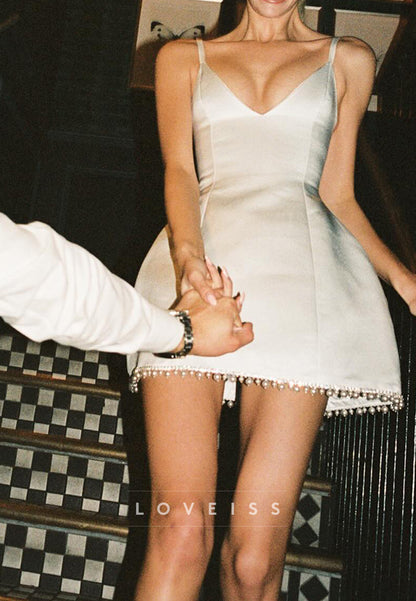 V-Neck Spaghetti Straps A-Line Short Wedding Dress