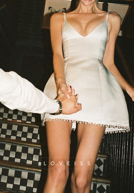 V-Neck Spaghetti Straps A-Line Short Wedding Dress