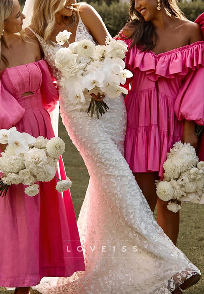 V-Neck Spaghetti Straps Appliques Mermaid Wedding Dress