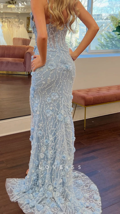V-Neck Spaghetti Straps Appliques Sheath Prom Dress