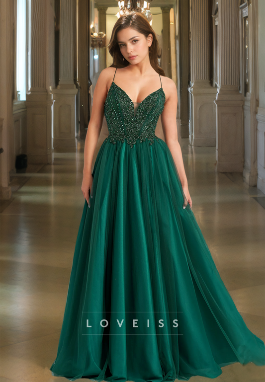 V-Neck Strapless Beaded Sleek Mermaid Side Slit Prom Dress