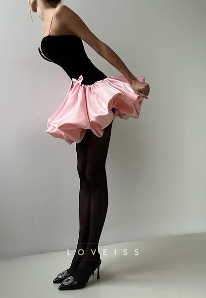 V-Neck Spaghetti Straps Bows A-Line Party Homecoming Dress