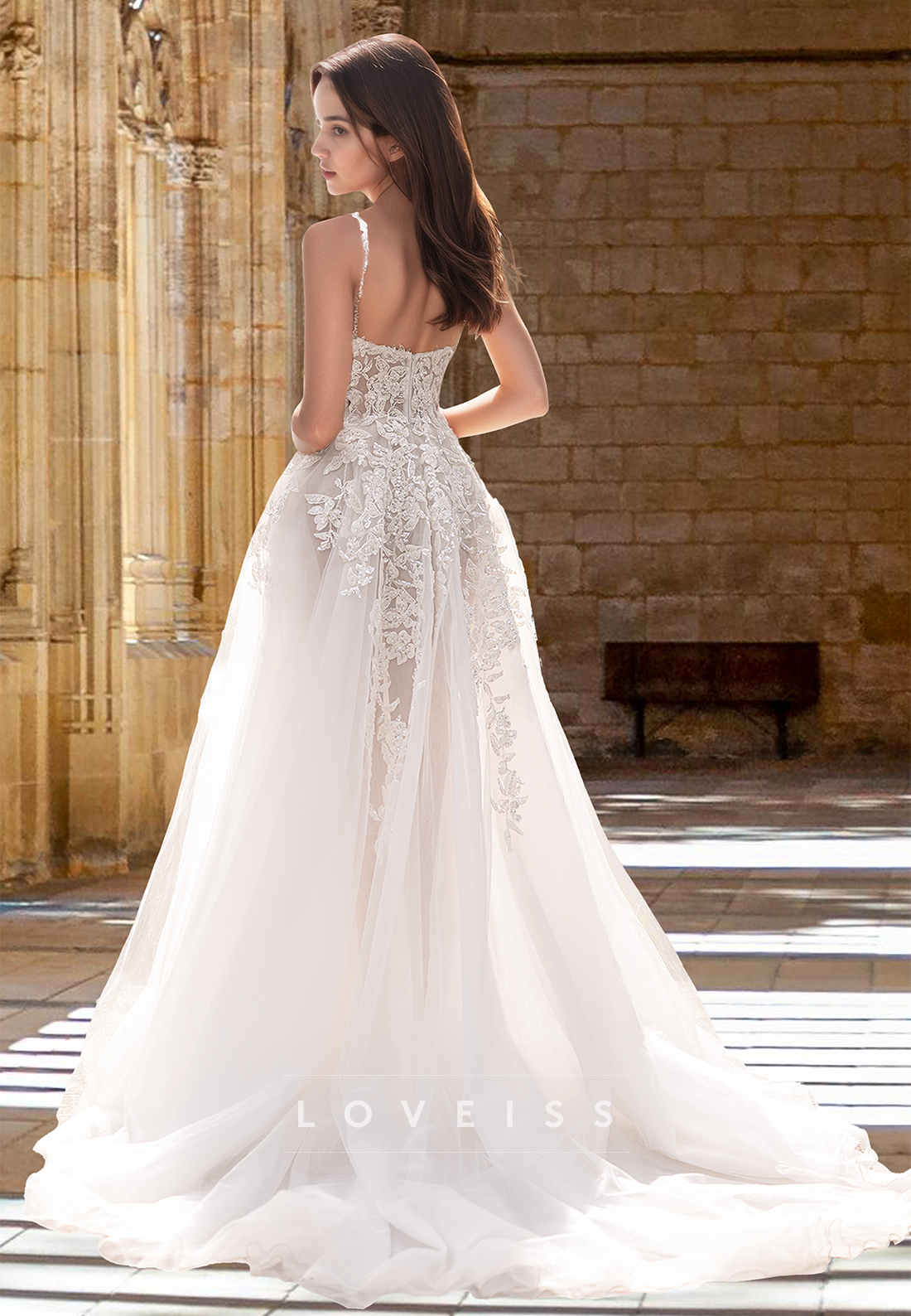 V-Neck Spaghetti Straps Floral Appliques A-Line Beach Wedding Dress Loveiss V-Neck Spaghetti Straps Floral Appliques A-Line Beach Wedding Dress Loveiss
