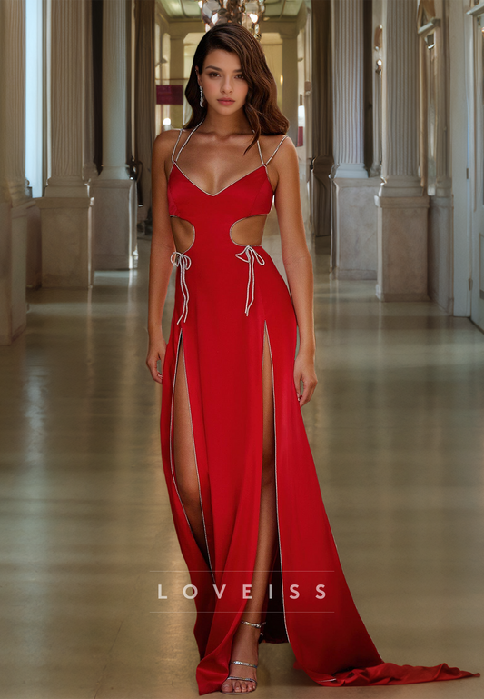 V-Neck Spaghetti Straps Illusion A-Line Formal Dress