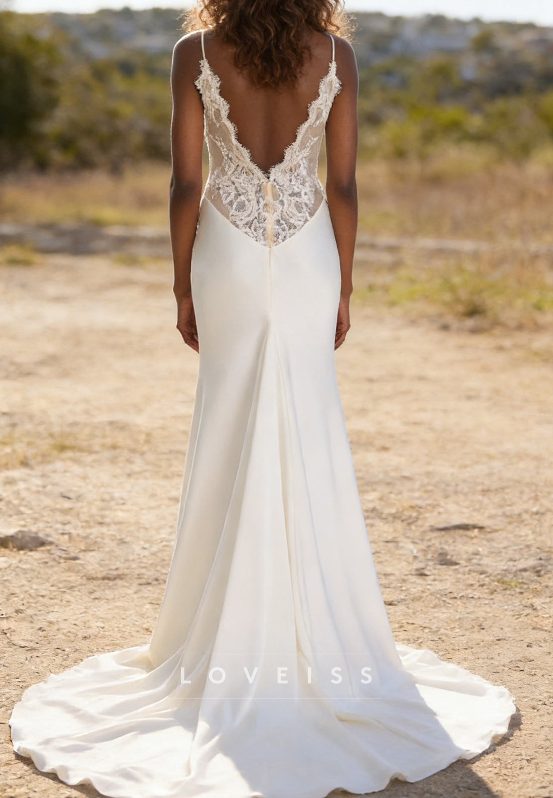 V-Neck Spaghetti Straps Lace Appliques Mermaid Wedding Dress