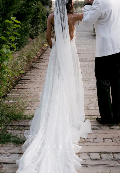 V-Neck Spaghetti Straps Lace Summer Wedding Dress