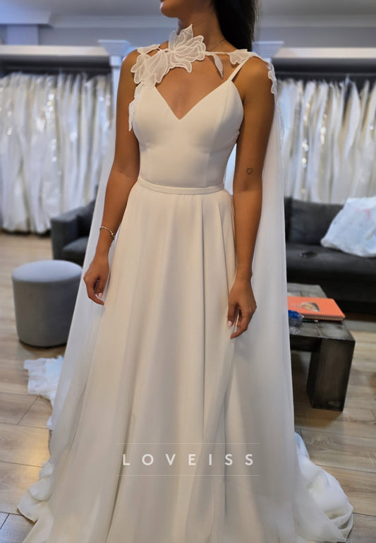 V-Neck Spaghetti Straps Pleated A-Line Simple Wedding Dress