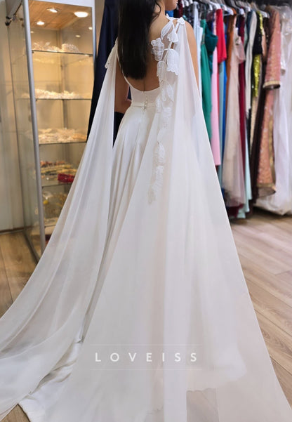 V-Neck Spaghetti Straps Pleated A-Line Simple Wedding Dress