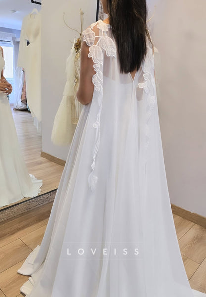 V-Neck Spaghetti Straps Pleated A-Line Simple Wedding Dress