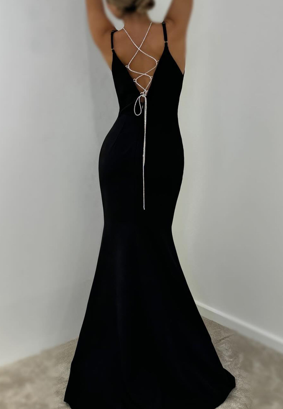 V-Neck Spaghetti Straps Side Slit Wedding Guest Dress Sheath Formal Dress