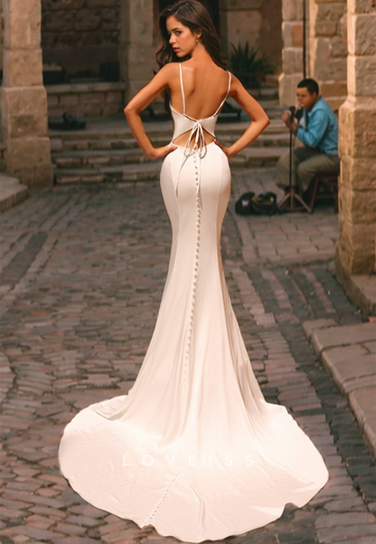 V-Neck Spaghetti Straps Sleek Mermaid Wedding Dress