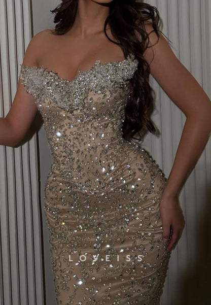 V-Neck Strapless Beaded Sparkly Mermaid Prom Dress