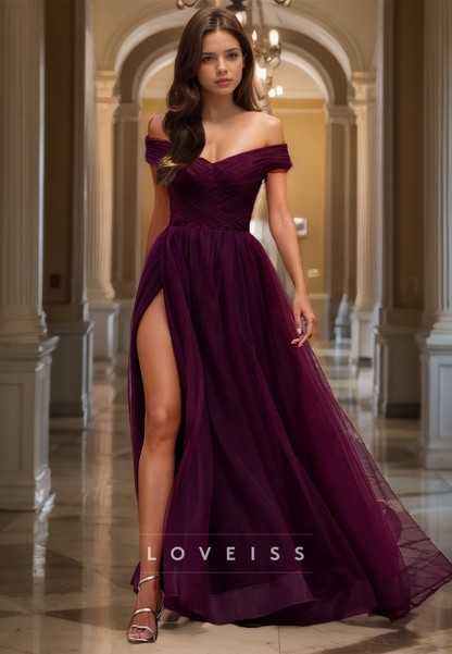 V-Neck Strapless High Slit Pleated A-Line Prom Dress