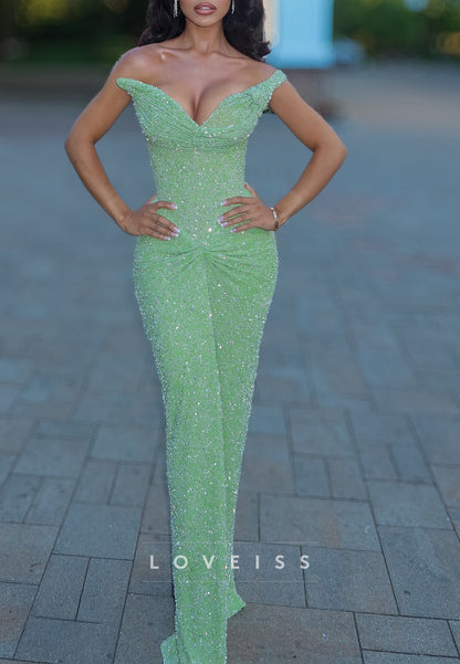 V-Neck Strapless Sparkly Mermaid Green Prom Dress