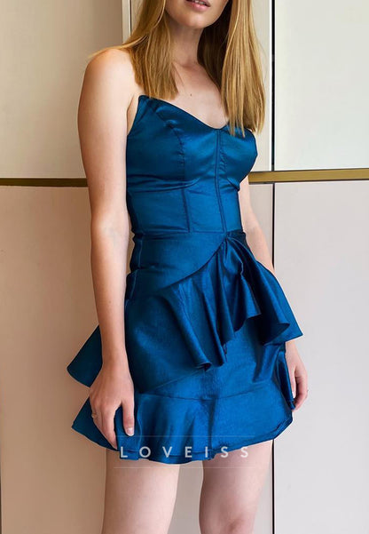 V-Neck Strapless Tiered A-Line Party Homecoming Dress