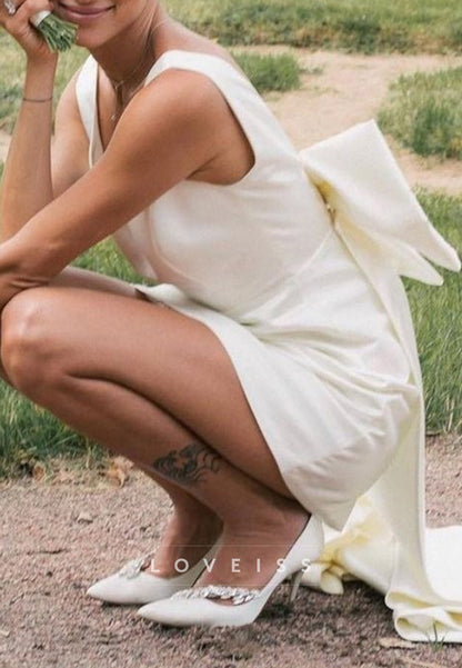 V-Neck Straps Bowknot A-Line Short Wedding Dress