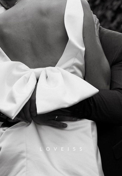 V-Neck Straps Bowknot A-Line Short Wedding Dress