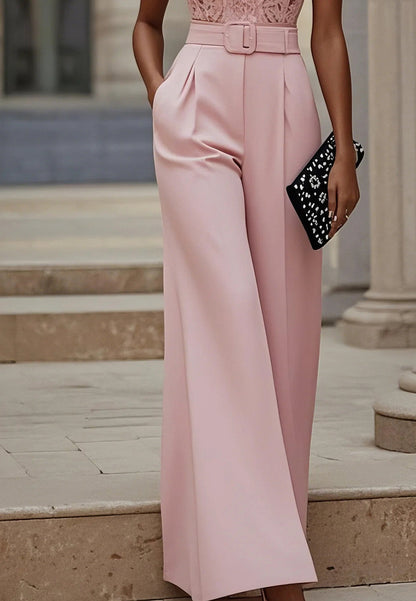 V-Neck Straps Party Appliques Belt Jumpsuit