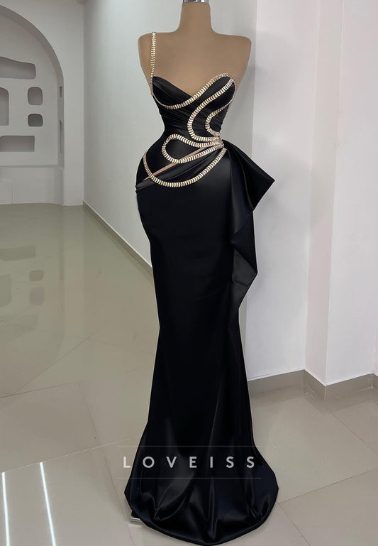V-Neck Straps Pleated Sleek Mermaid Prom Dress