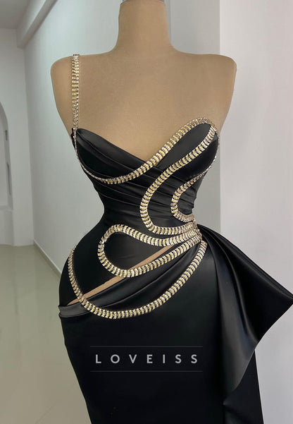 V-Neck Straps Pleated Sleek Mermaid Prom Dress