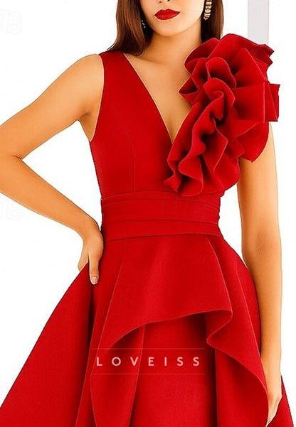 V-Neck Straps Ruffles Sleeveless A-Line Evening Dress Satin Mother of  Bride Dress
