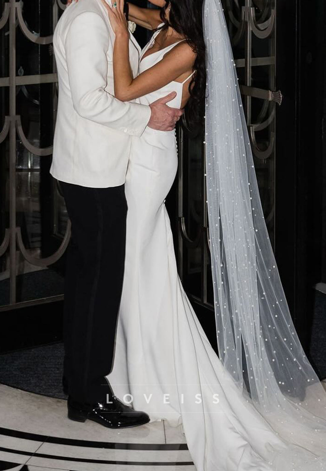 V-Neck Straps Sleek Fitted Mermaid Simple Wedding Dress
