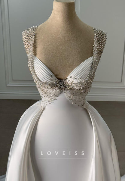 V-Neck Straps Sleek Pleated Mermaid Wedding Dress