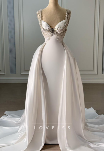 V-Neck Straps Sleek Pleated Mermaid Wedding Dress