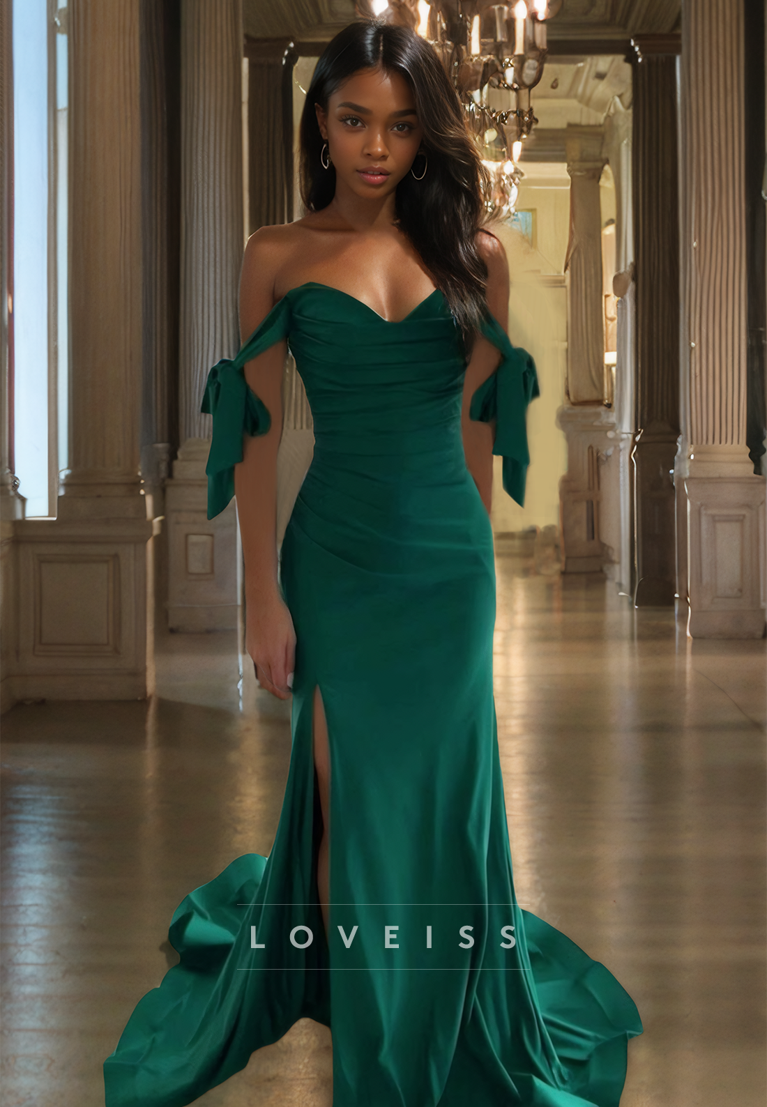 V-Neck Strapless Sleek Sleeveless Sleek Side Slit Mermaid Prom Dress